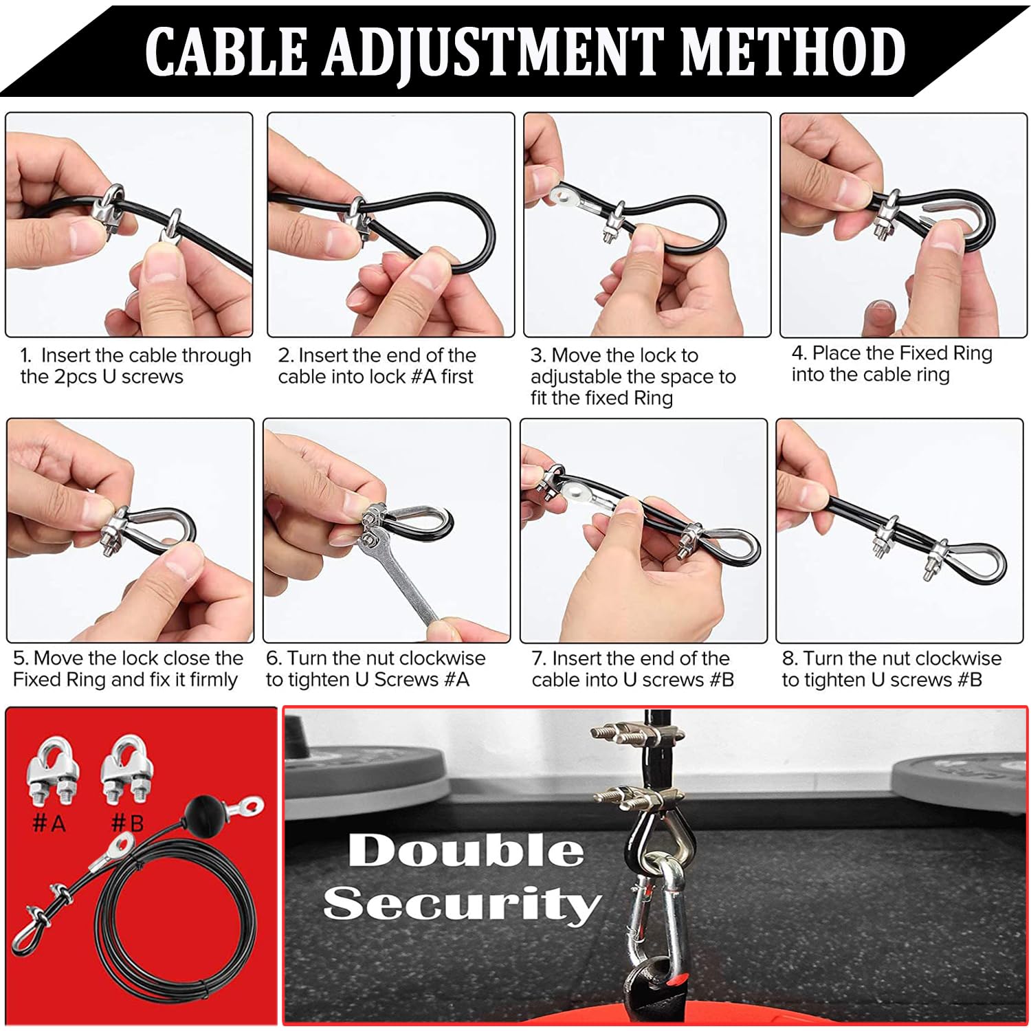 Taeku Gym kabel, Heavy-duty Draad Fitness Apparatuur Stalen Kabel voor Lat Pulldown Home Gym Pulley Systeem Kabel Toebehoren (1,5M Tool