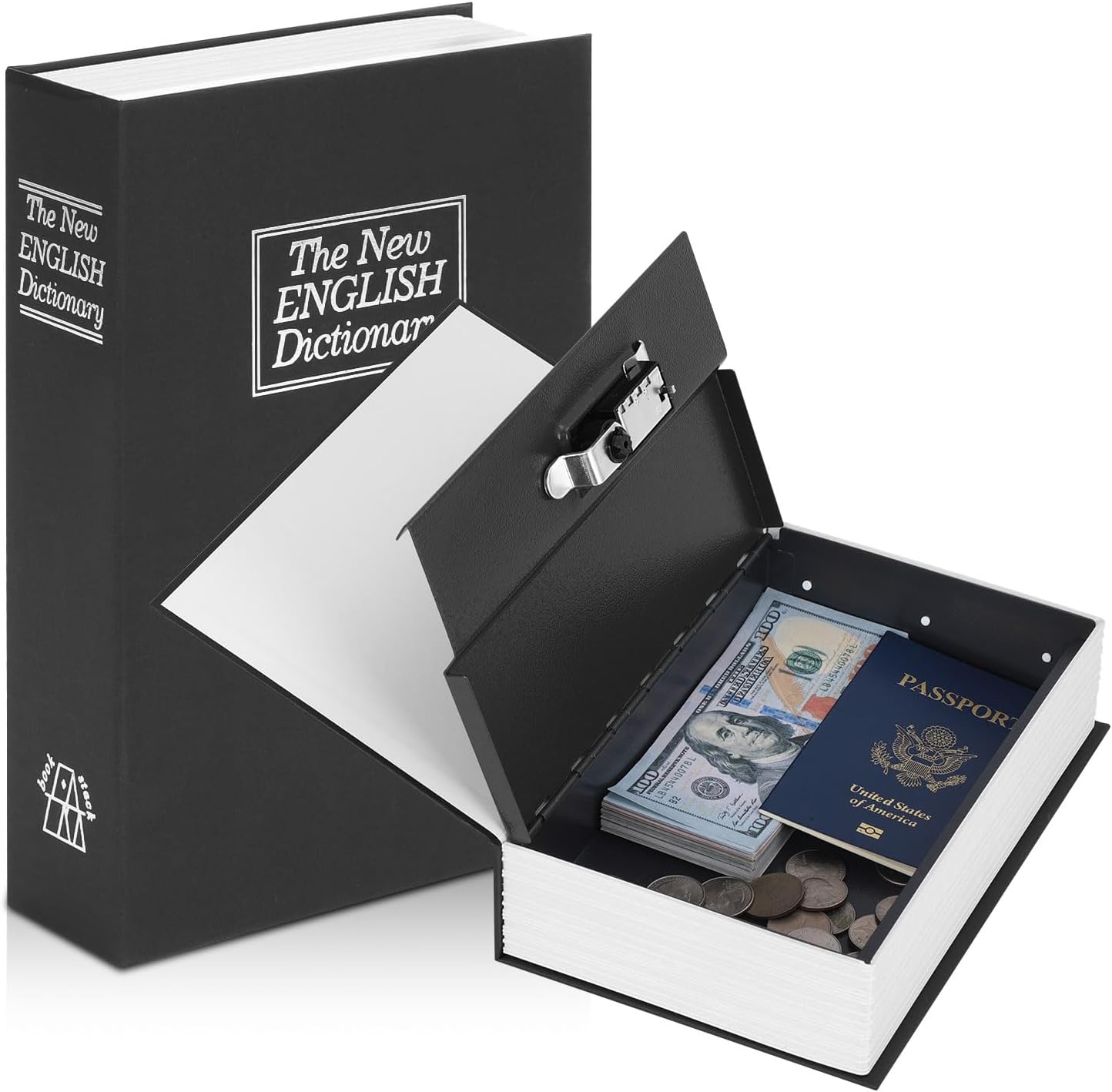 KYODOLED Diversion Book Safe with Combination Lock - Hidden Metal Lockbox for Money, Jewelry, Passports, 9.5x6.2x2.2" Black Large