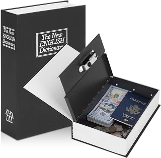 KYODOLED Diversion Book Safe with Combination Lock - Hidden Metal Lockbox for Money, Jewelry, Passports, 9.5x6.2x2.2" Black Large