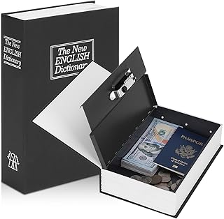 KYODOLED Diversion Book Safe with Combination Lock, Secret Hidden Metal Lock Box,Money Hiding Collection Box,9.5" x 6.2" x 2 .2" Black Large