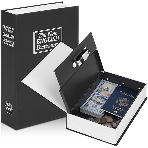 KYODOLED Diversion Book Safe with Combination Lock, Secret Safe Metal Lock Box, Money Storage Collection Box, 9.5" x 6.2" x 2.2" Black Large