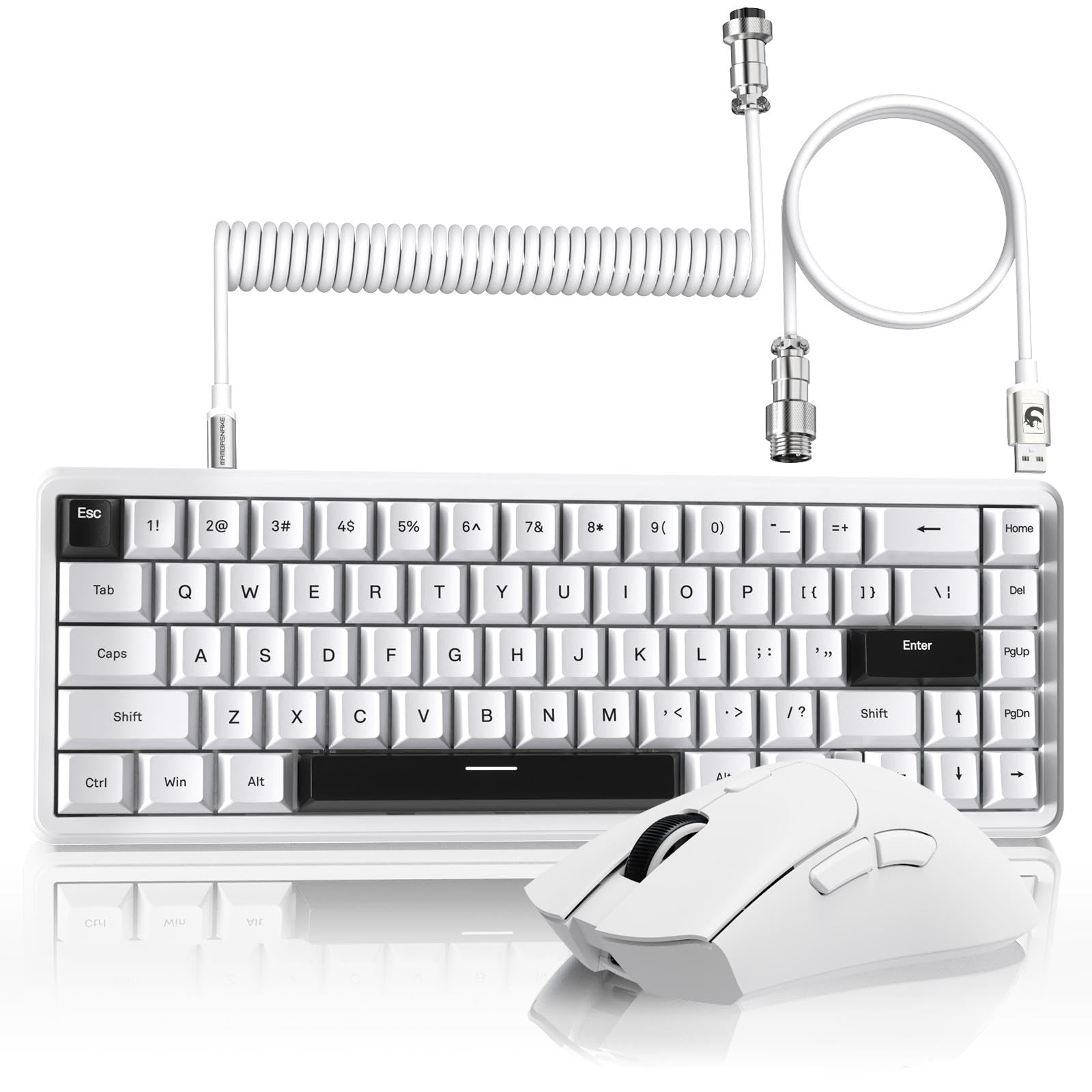 MAMBASNAKE x ATTACK SHARK Clavier Et Souris De Jeu Filaires, 59g Souris Sans Fil Superlight PAW3311, Mini Clavier Magnétique à Déclenchement Rapide 65% Avec Câble Spiralé 8Khz, QWERTY Pour PC -Blanc