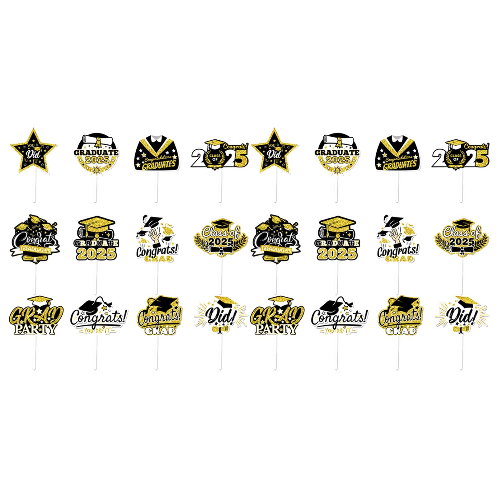 Tsophreniq 24Pieces Graduation Cake Decoration Toppers Decorative Appetizer Picks Decors Perfect for Festival Occasion Event Planner Decorations