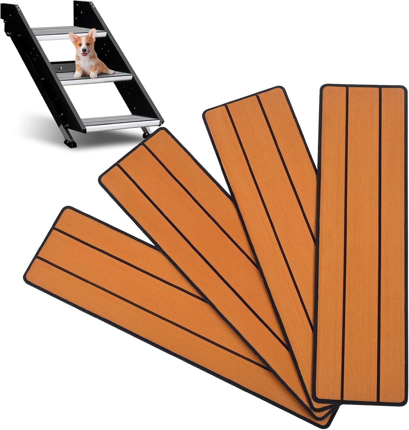 OCEANBROAD EVA Foam RV Step Cover 24''x6.5'' 4 Pack with Self Adhesive for Ladders Trailers Truck Campers RV Steps Treads, Brown