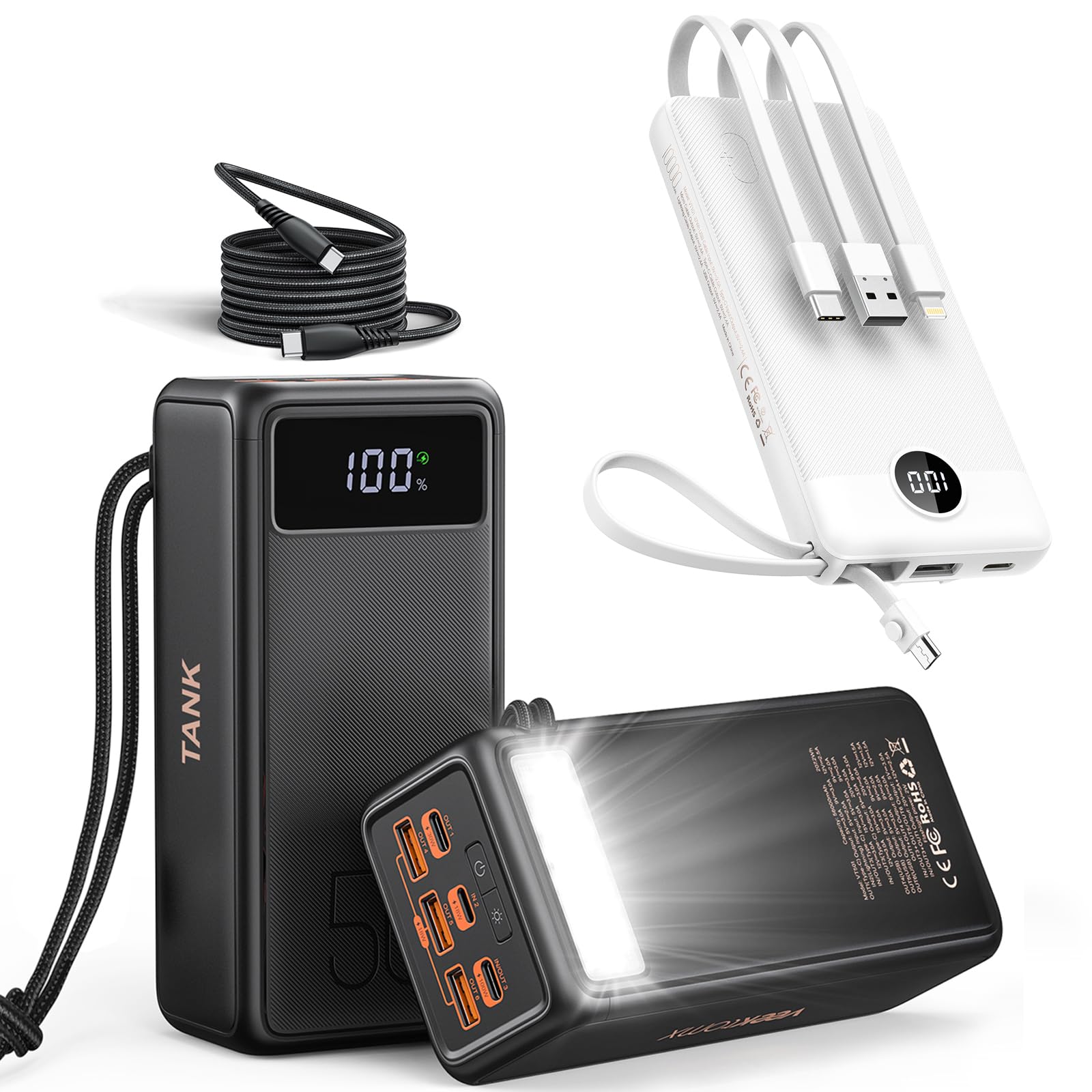 VEEKTOMX 100W Power Bank 56000mAh for Laptop Phone Portable Charger with Built in Cables 10000mAh Power Bank