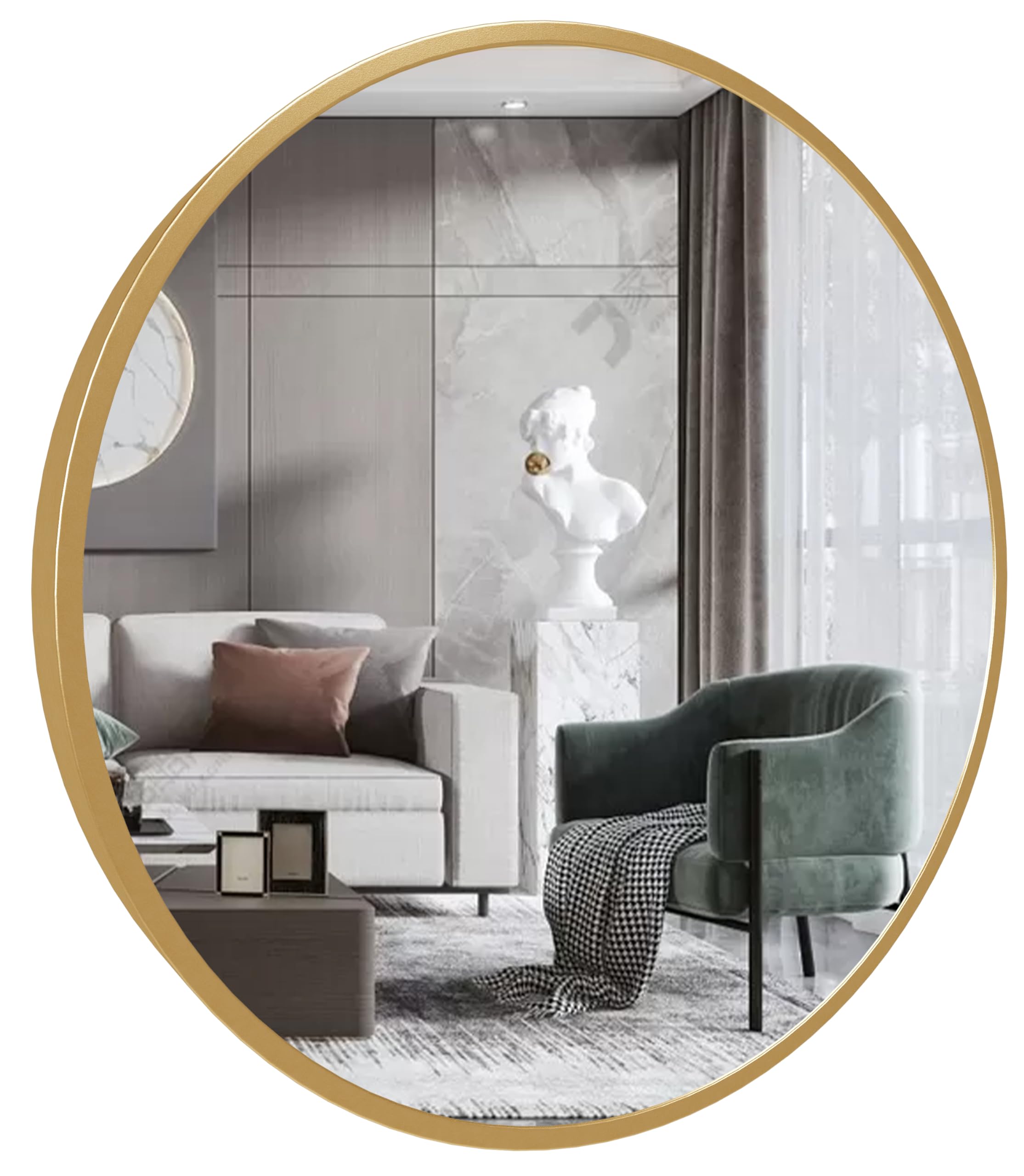 Marctani Espejo Redondo con Marco de Metal - Espejos Decorativos de Pared Elegante y Moderno - Espejo Entrada Recibidor - Ideal para Decoracion de Baño, Salon y Entraditas Recibidores (Dorado, 100 cm)