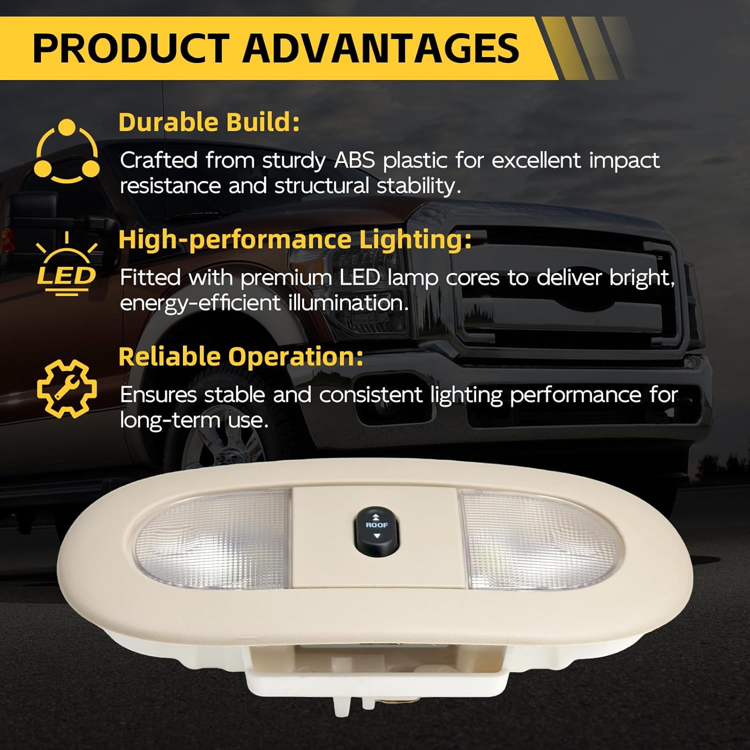 LED Overhead Console (Beige) with Dome Map Light & Sunroof Switch Fit for 2008-2010 Ford F250 F350 F450 F550 Super Duty Ceiling Headliner Lamp Replace# 8C3Z-25519A70-AA 4L3Z-13783-AA