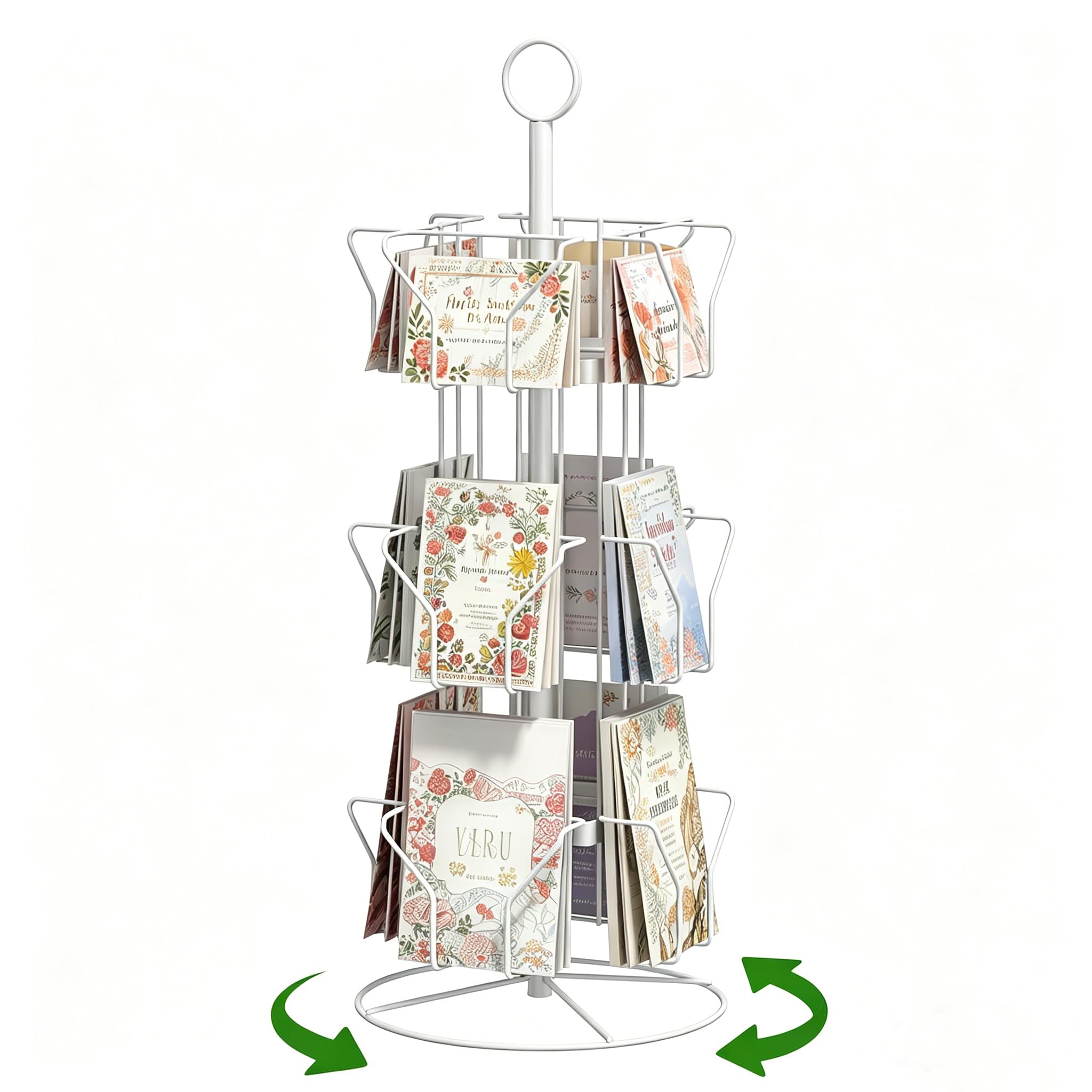 Rloao Rotating Greeting Card Display Stand, 3 Tier Metal Card Rack Holder, 12 Display Pockets Postcard Organizer Rack For Stickers Brochures Retail For Office Shops Libraries