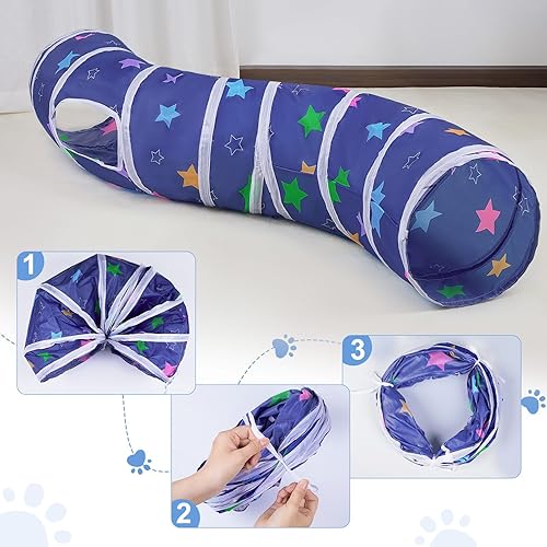 Vista 38 de Glittme Túnel para gatos, túneles para gatos de interior, cueva de gatos en forma de S con juguetes para gatos, tubos plegables para gatos y túneles