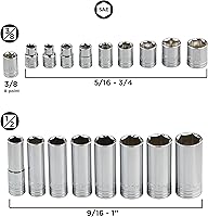Vista 2 de K304 - Juego de llaves de vaso de combinación profunda, 3/8 pulgadas y 1/2 pulgadas, SAE/métrica, 45 piezas
