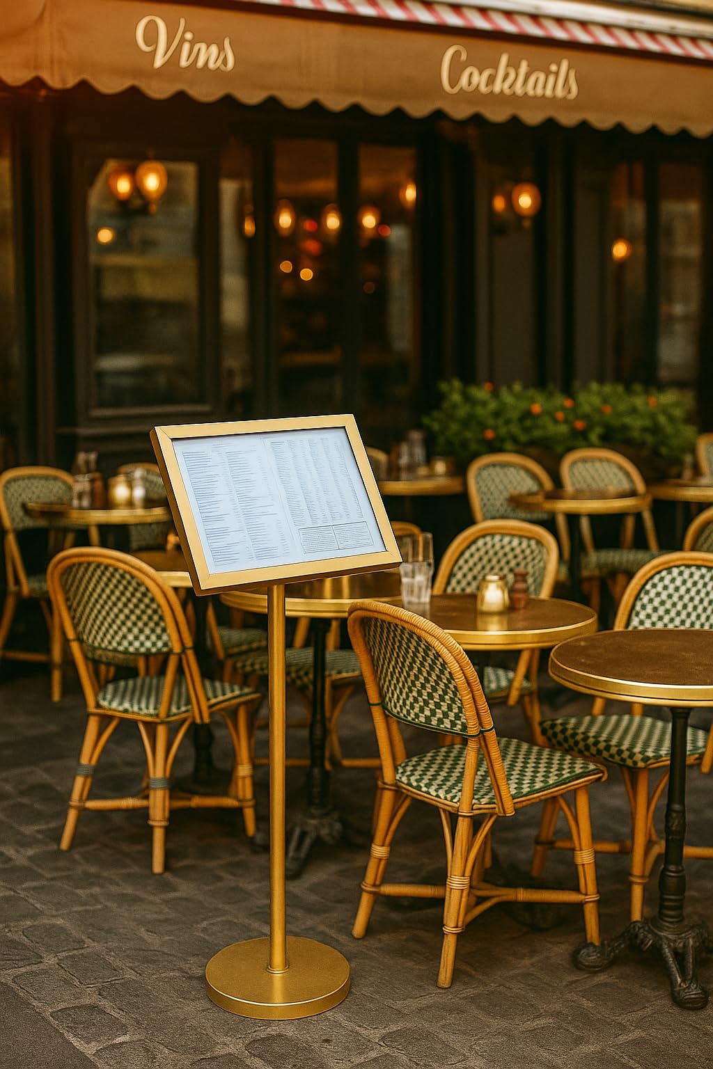 Générique Porte-Menu sur Pied DIN A3 – Métal Doré Ø 35 cm x Hauteur 115 cm – Support élégamment fini pour restaurants, hôtels et événements
