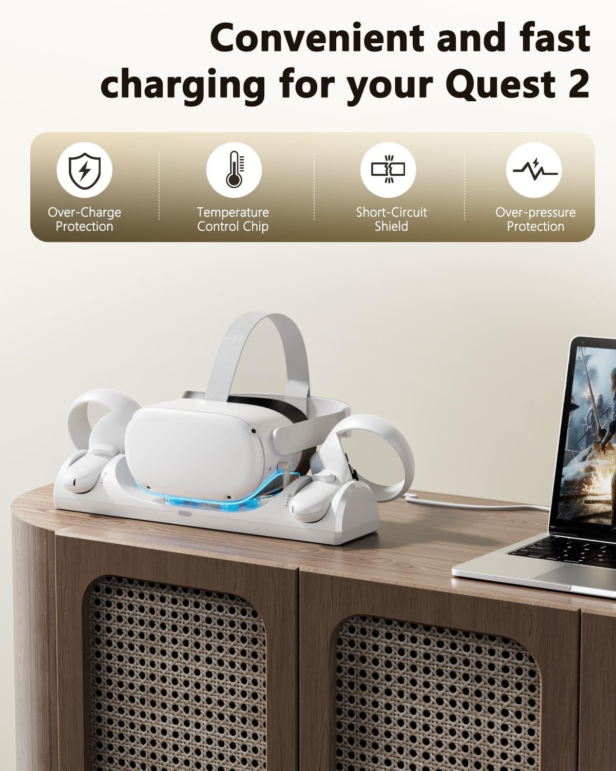 Charging Dock for Meta Quest 2, Magnetic Fast Charging Station for 0culus Quest 2 Accessories with 2000mAh Rechargeable Batteries, 3H Fast Charge & LED Indicators, Charging Stand for VR2 Headset