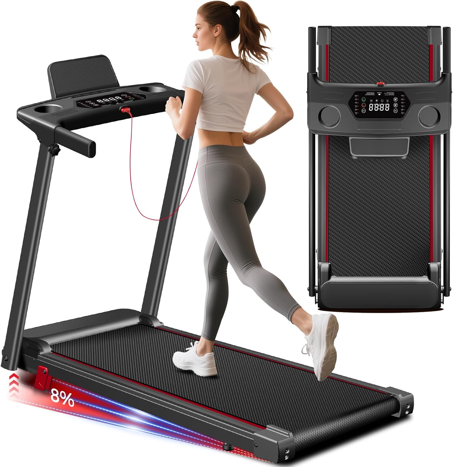 Treadmill with Incline 3-in-1 Portable Treadmills for Home Small, Incline Walking Pad Treadmill with Handle Bar, Walking Pad Foldable with 3.0HP Quiet Brushless, LED Dispay, 300LBS Capacity