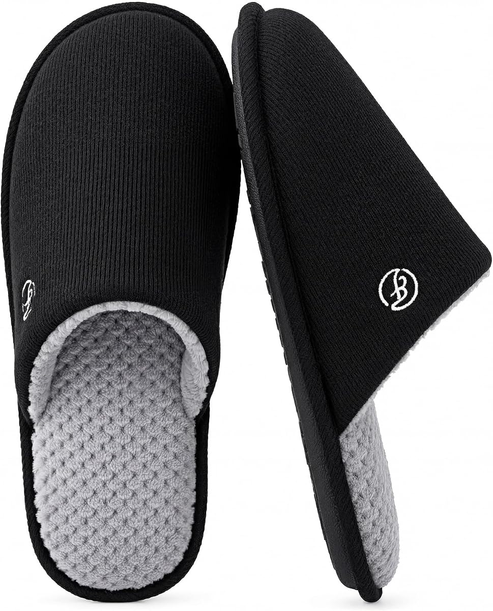 Men's Cotton Knit Slippers Memory Foam Breathable House Shoes