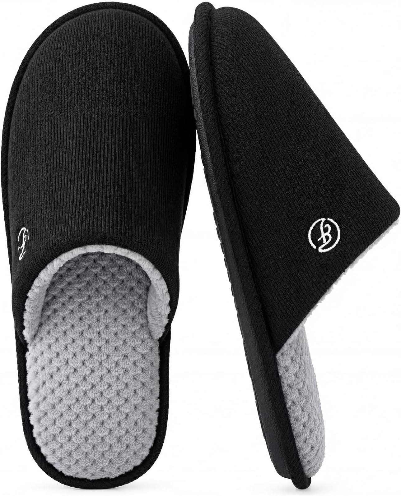 Men's Cotton Knit Slippers Lightweight Memory Foam Indoor House Shoes with Anti-Skid Sole