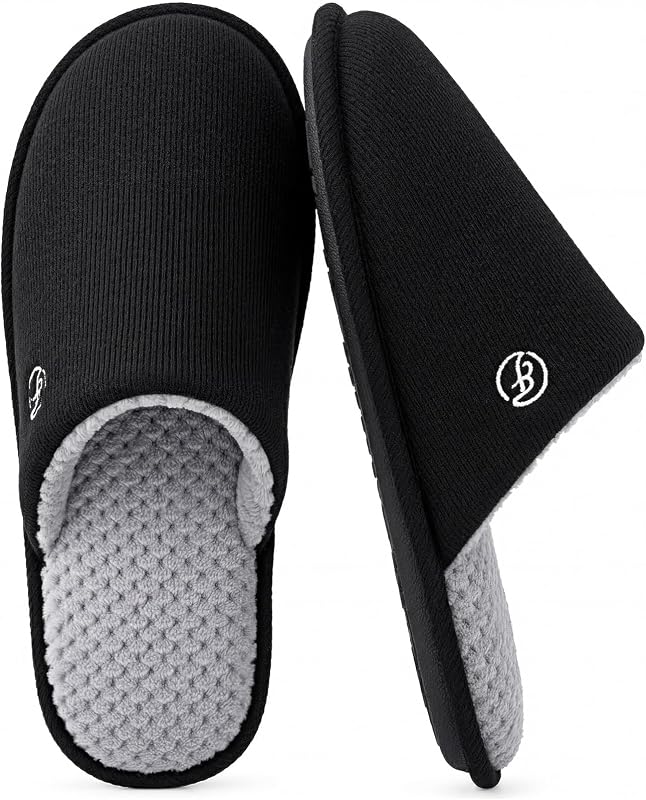 Men's Cotton Knit Slippers Memory Foam Breathable House Shoes