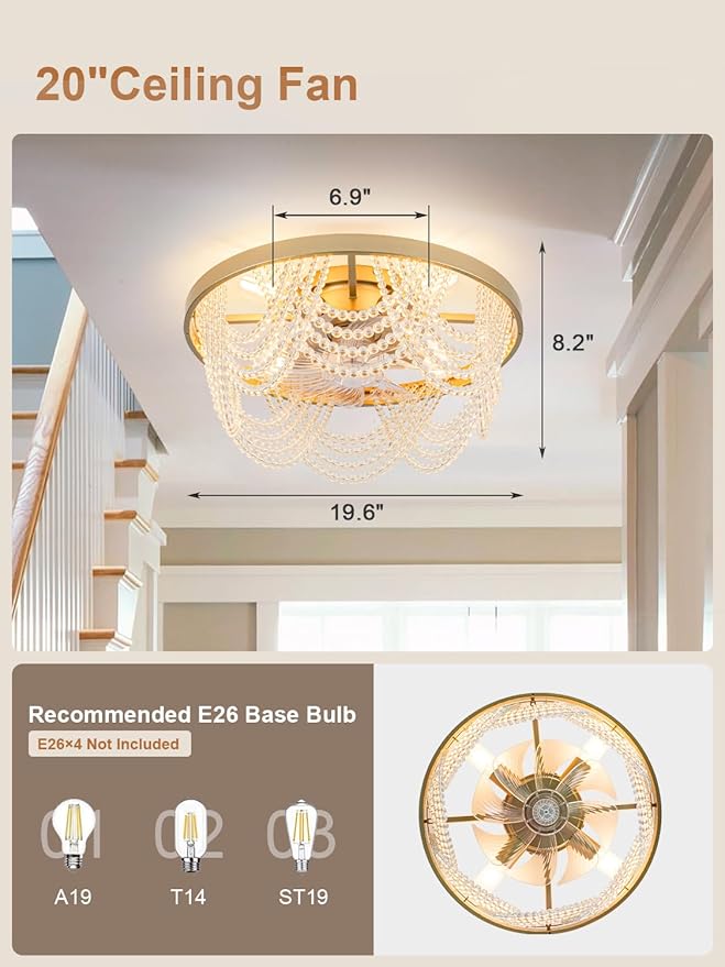 Ventilador de Techo 20" Con Luz, Control Remoto y 110V miniatura 5