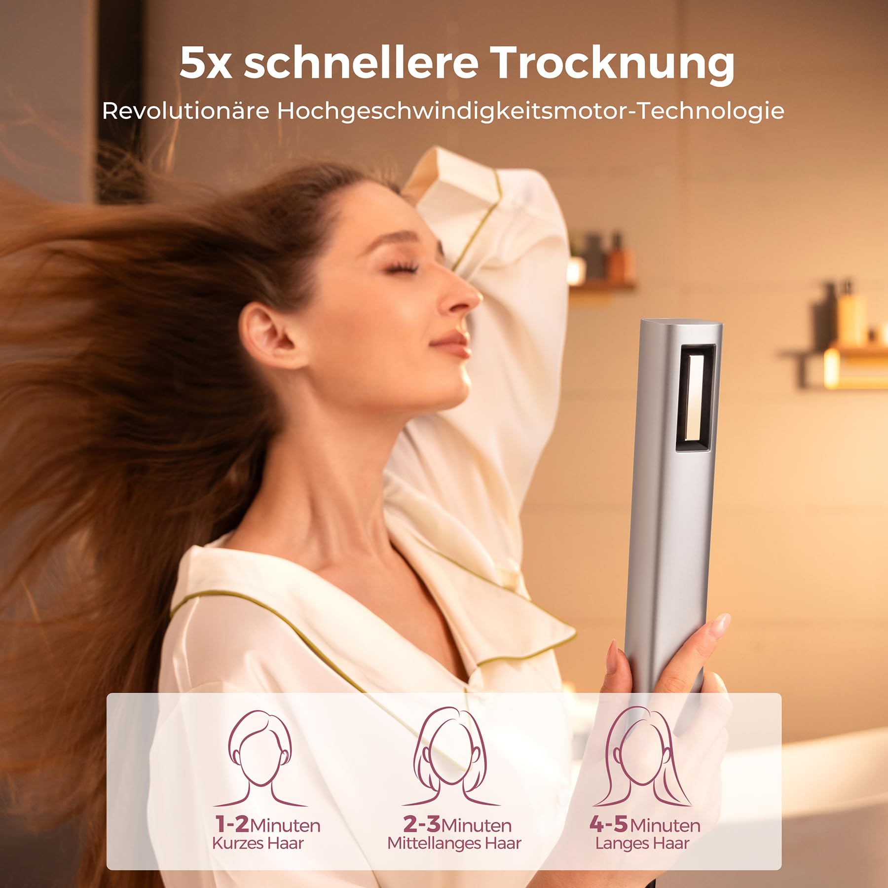 AirSwift X2 Ionen Föhn,110000 U/min,Hochgeschwindigkeits-Haartrockner, Hydro-Ionen-Technologie mit Konzentrator, Paddelbürste, breite Zahnbürste Anti-Frizz Technologie, Temperatur-und Luftg