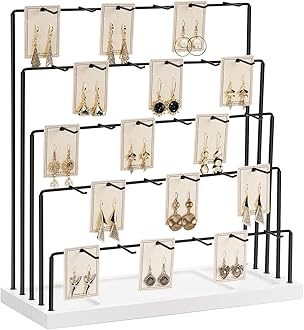 DGWJSU Earring Display Stands for Selling, Earring Rack Display Holder Stand, Jewelry Display for Selling Earring Cards, Bracelets, Hair Accessories, Rings, Necklaces (White Wood, Common Size)