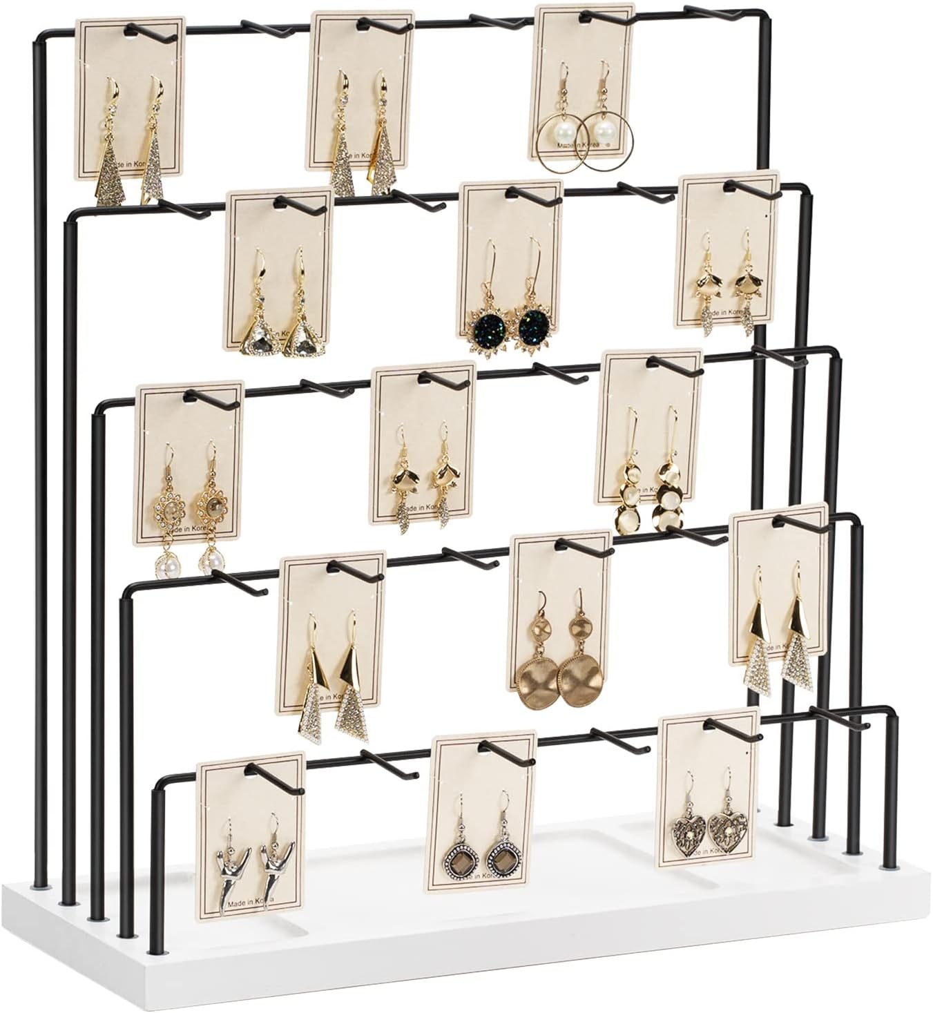Earring Display Stands for Selling, Earring Rack Display Holder Stand, Jewelry Display for Selling Earring Cards, Bracelets, Hair Accessories, Rings, Necklaces (White Wood, Common Size)