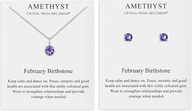 Philip Jones February (Amethyst) Birthstone Necklace & Earrings Set Created with Zircondia® Crystals