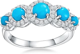 AIBAO Genuine Turquoise/Opal Statement Ring for Women 925 Sterling Silver Engagement Rings Western Jewelry Size 5 to 10