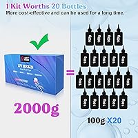 Vista 2 de LET'S RESIN Resina UV, 2,000g 250ml 8Pcs Kit de Resina UV de Curación Rápida Cristal Transparente a Granel, Baja Contracción Sin Tacto Resina Epoxi
