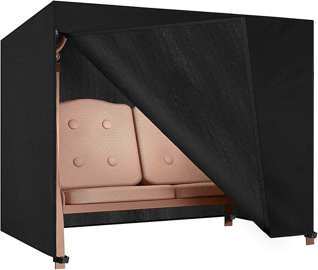 Dokon 3 Seater Garden Swing Cover, Waterproof, Windproof, Anti-UV, Heavy Duty Rip Proof 600D Oxford Fabric Large Outdoor Garden Hammock Cover with Zips (210x150x150cm) - Black