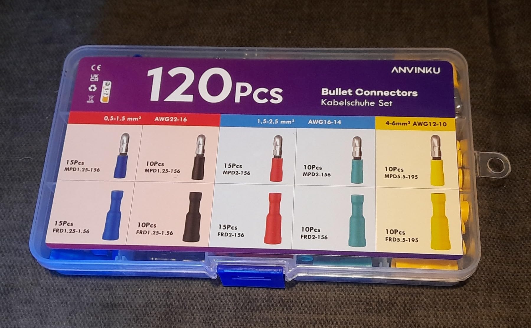 ANVINKU Electrical Wire Connectors 120pcs, 10 Types Male and Female ...