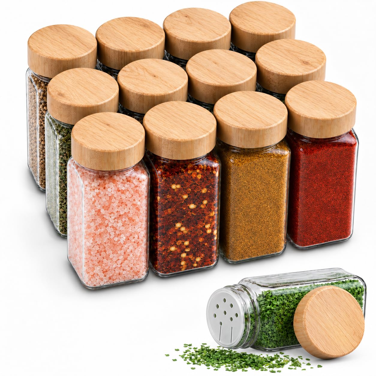 Ginoya Brothers Airtight Square Glass Spice Containers with Black Shaker Lid – Ideal for Masala, Herbs, Seasoning & Kitchen Pantry Organization. (Pack of-2)-image-0