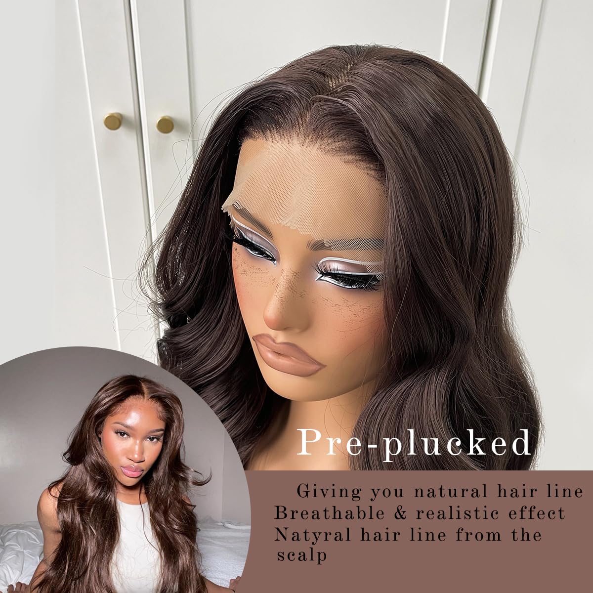 Chocolate Brown Glueless Lace Front Wig Preplucked Synthetic Precut Wear And Go HD Lace Front Wig For Black Women
