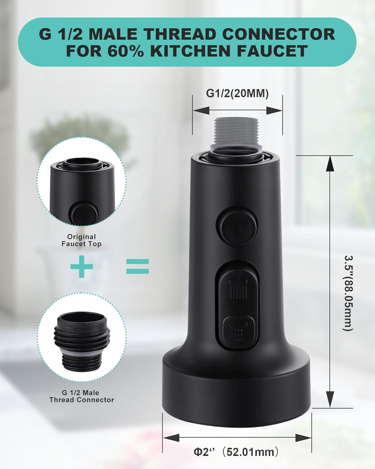 Pull Down Faucet Head Replacement: 3-Function Kitchen Faucet Sprayer Head Replacement with 9 Adapters - Matte Black Sink Faucet Head Compatible with Moen, Delta, American Standard Faucets