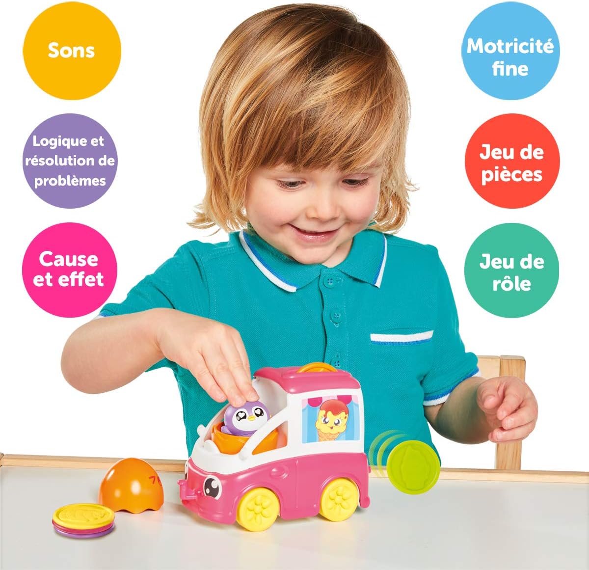 Toomies Tomy Hide and Squeak Fill and Pop Ice Cream Van Baby Toy, Baby Push Along Toy, Learning Toy for Babies, Musical Toys with Colours and Sounds, Baby Boys and Girls Aged 1, 2 and 3 Years Old