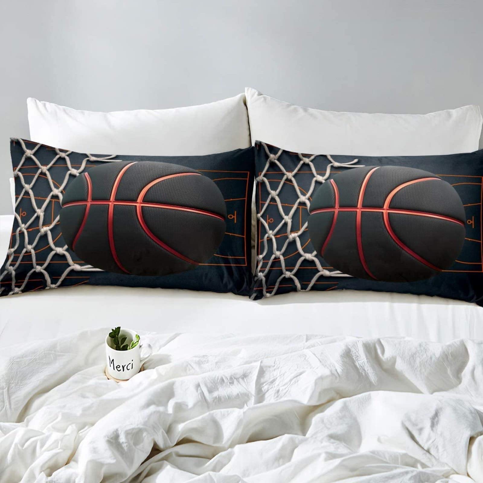 Housse De Couette 220x240 Cm Motif Basket-ball - Parure De Lit Adulte Avec 2 Taies D'oreiller, En Polycoton Doux - 5
