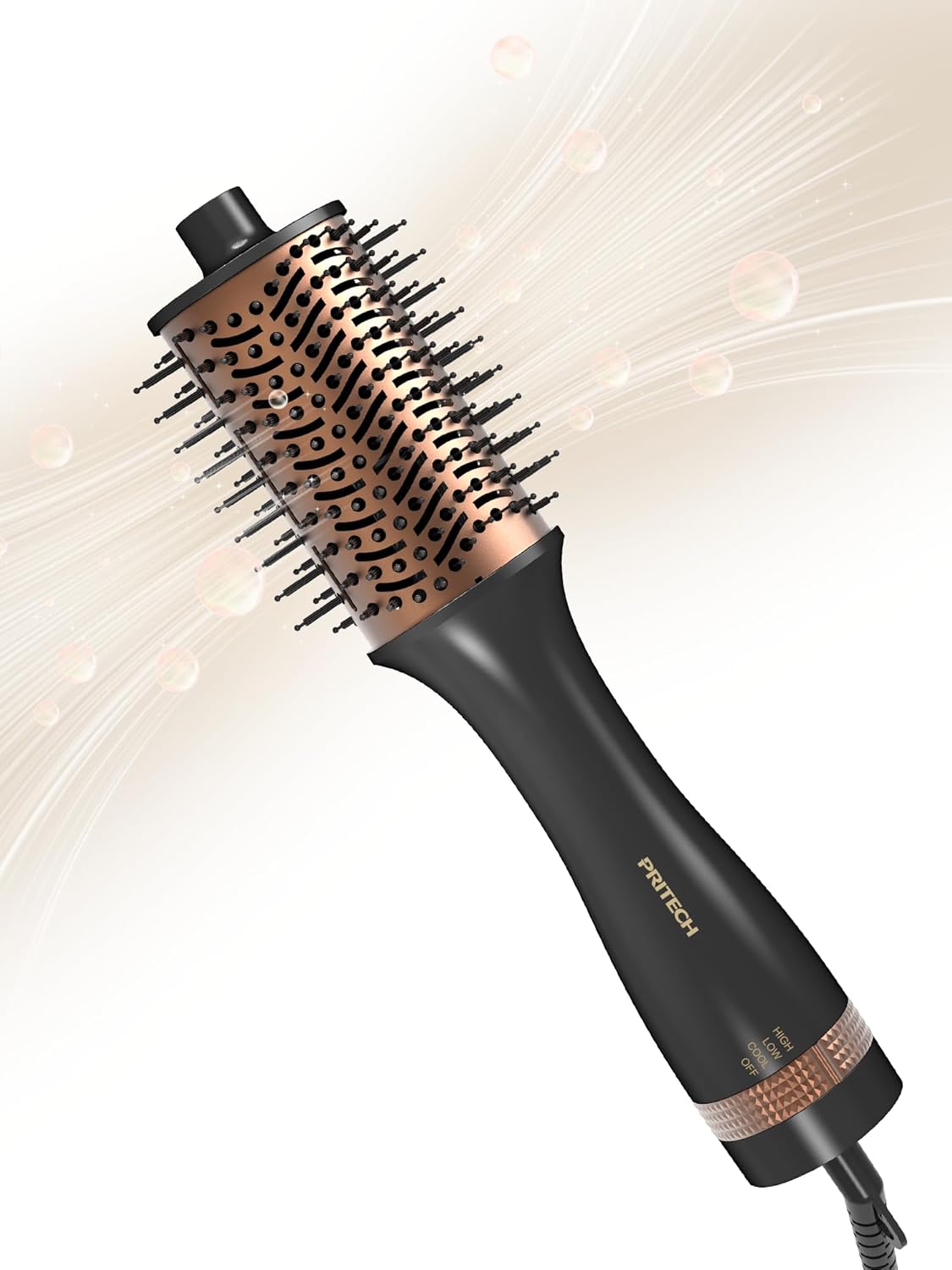 PRITECH One-Step Volumizer Hair Dryer Brush, 4-in-1 Ionic Hot Air Styler, 1200W Fast Drying, Ceramic Anti-Frizz Blowout Brush for Women, All Hair Types Daily Styling(Black Gold)