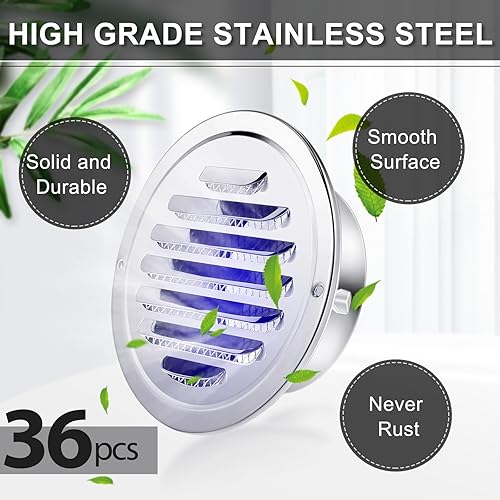 Miniatura 4 de Zonon 12 rejillas de ventilación de acero inoxidable Soffit de 4 pulgadas redondas para secadora con pantalla de malla para el hogar, baño, pared,