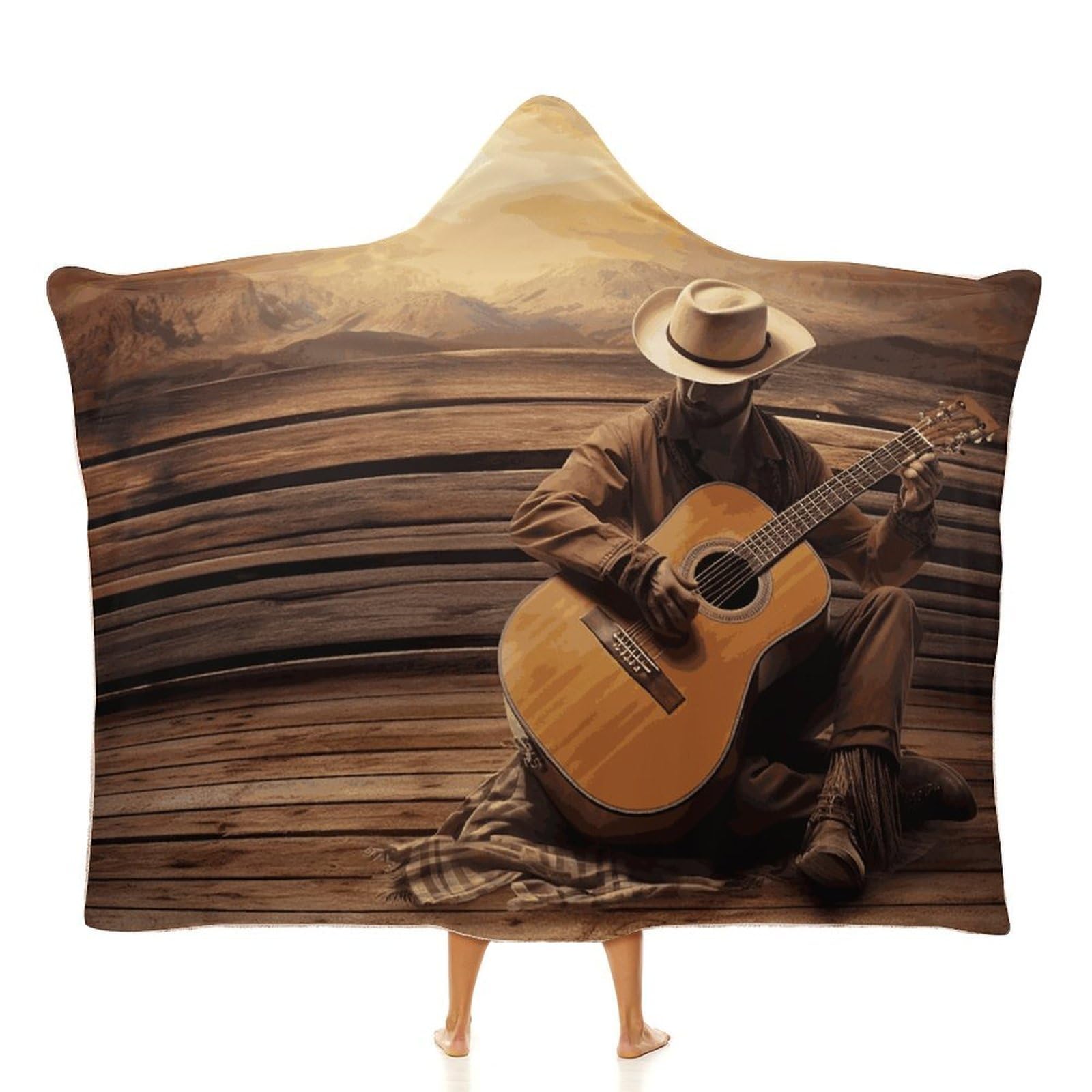 LDGSUPH Western Music Hooded Blanket Soft Wearable Blankets Cozy Hoodie Throw Cloak Wrap Poncho Cape Blanket 60"x80"