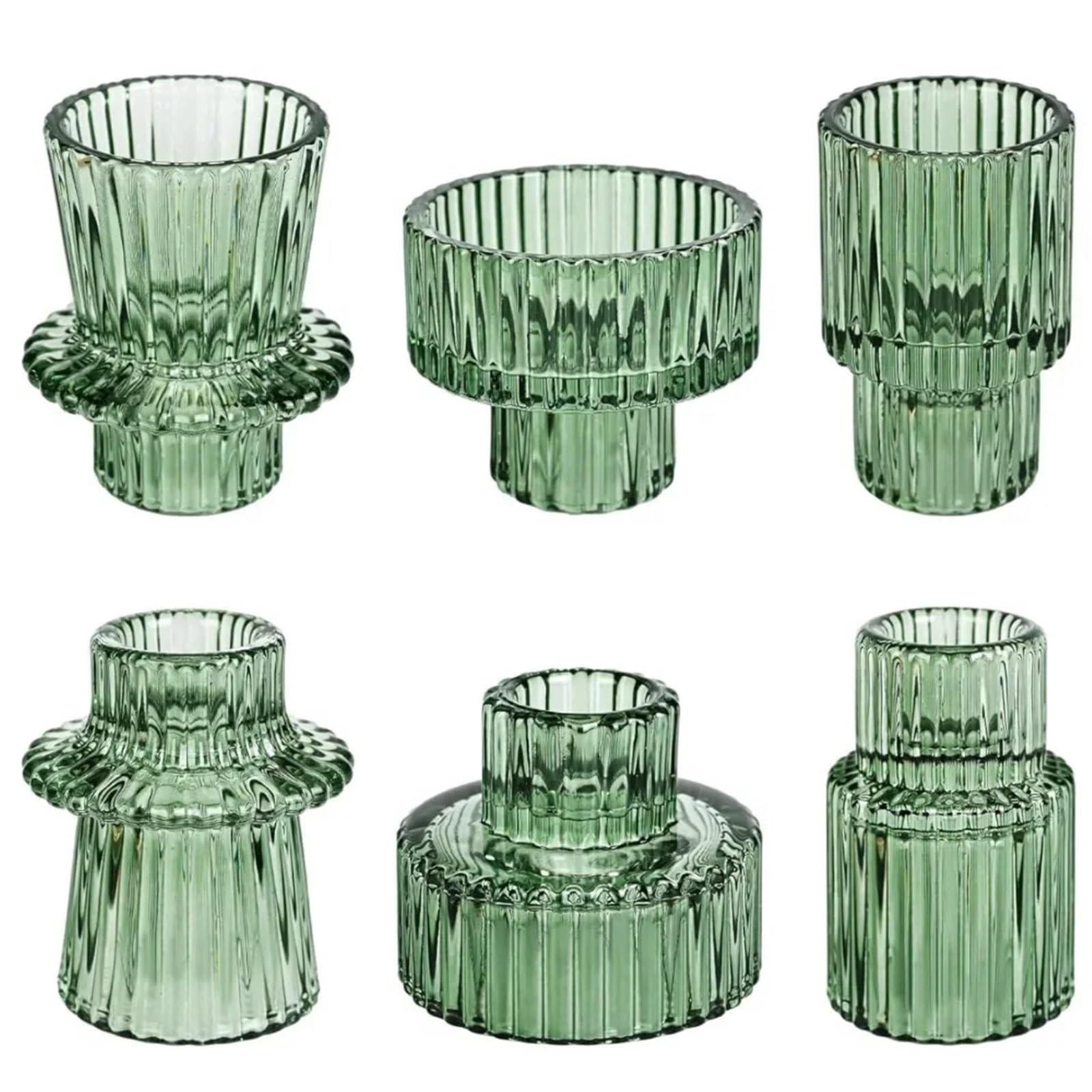 Portavelas Candelabro de Cristal cónico Corto y pequeño for Centro de Mesa, decoración de Bodas y cenas.(3Pcs Green)