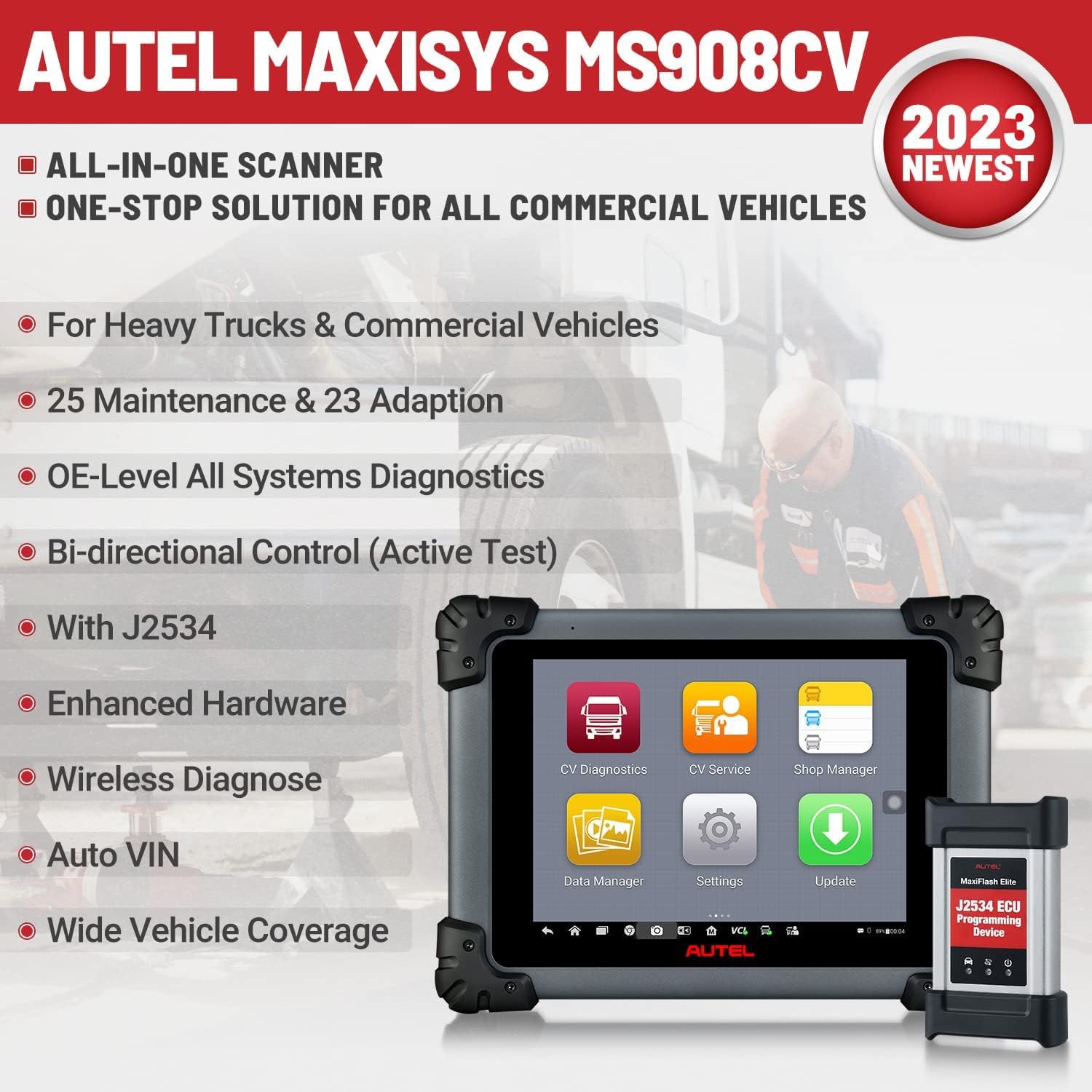 Buy Autel MaxiSys CV Scanner MS908CV, 2023 Heavy Duty Truck/Semi Truck/Bus Diagnostic Scan Tool