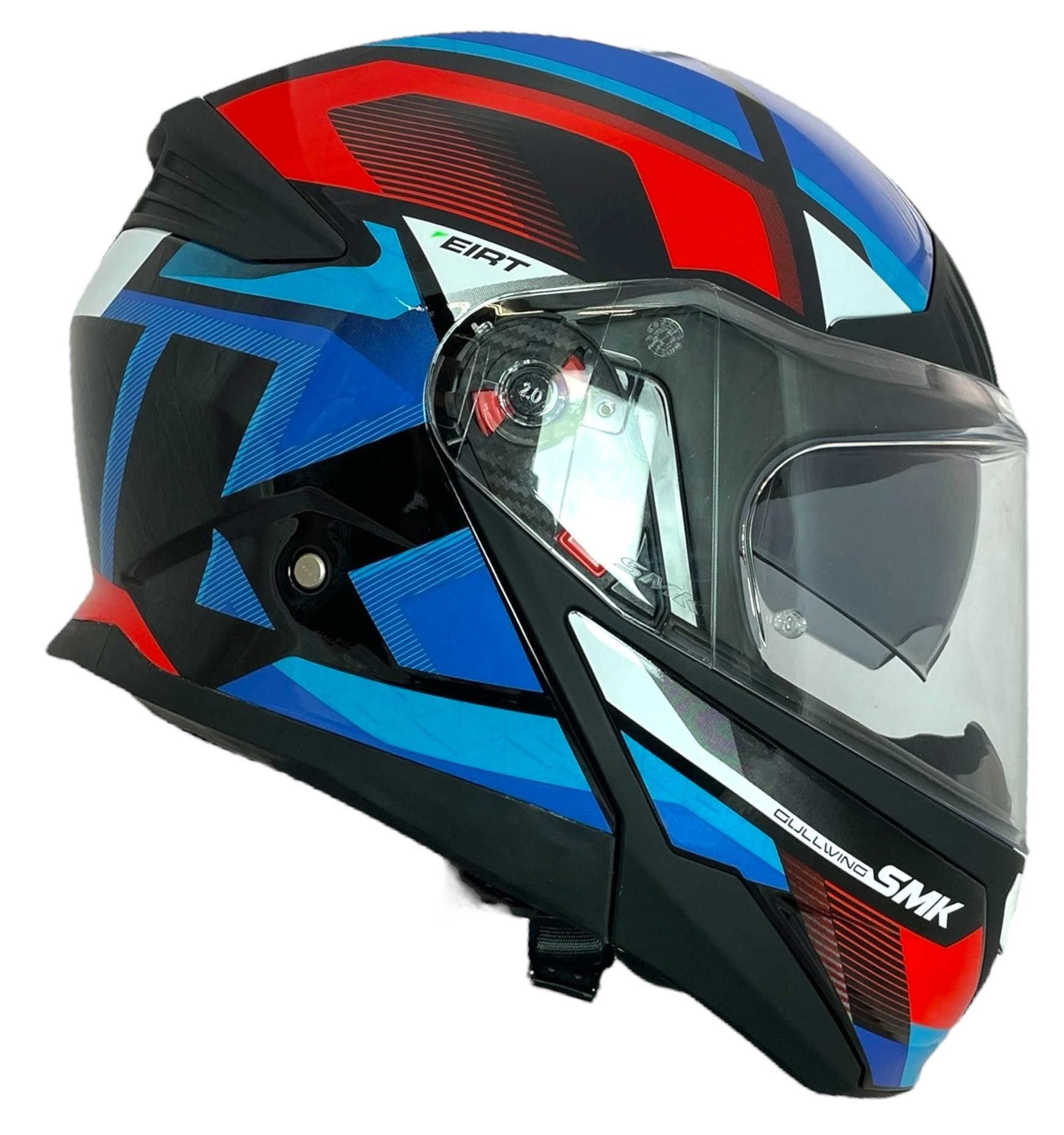 SMK Helmets Casco Modular GULLWING Venture Decorado Brillo Blanco, Rojo Y Azul GL253 22.06 con Doble Visor P/J (M 57/58)