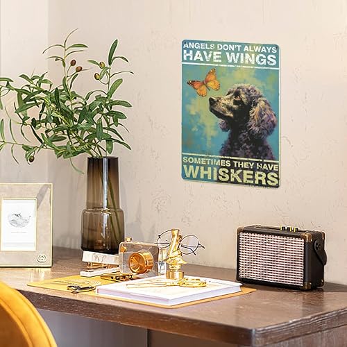 Miniatura 4 de Póster de pared vintage, placa de metal, ángeles no siempre tienen alas a veces tienen bigotes, póster de pared de metal caniche, placas de ángel,