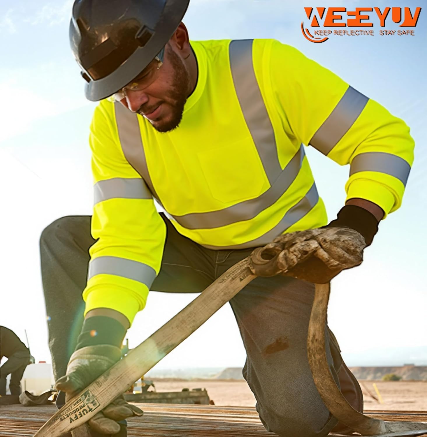 wefeyuv Safety Shirt Long Sleeve High Visibility Reflective Breathable T Shirt for Work Warehouse Construction Class 3 - Image 2