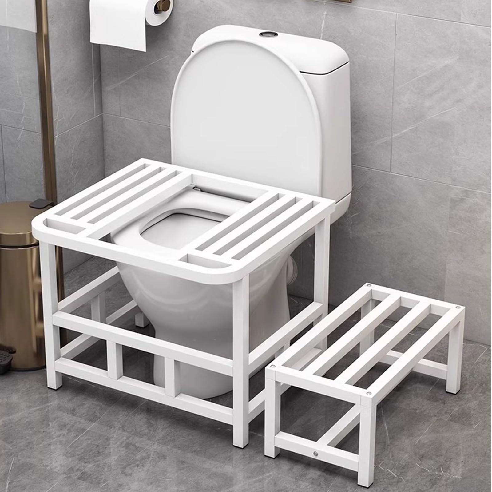 Telaio Adattatore per WC alla Turca con Poggiapiedi Rinforzato Design Ergonomico e Curvo Dotato di Cuscinetti Antiscivolo Specificamente Progettato per gli Anziani white