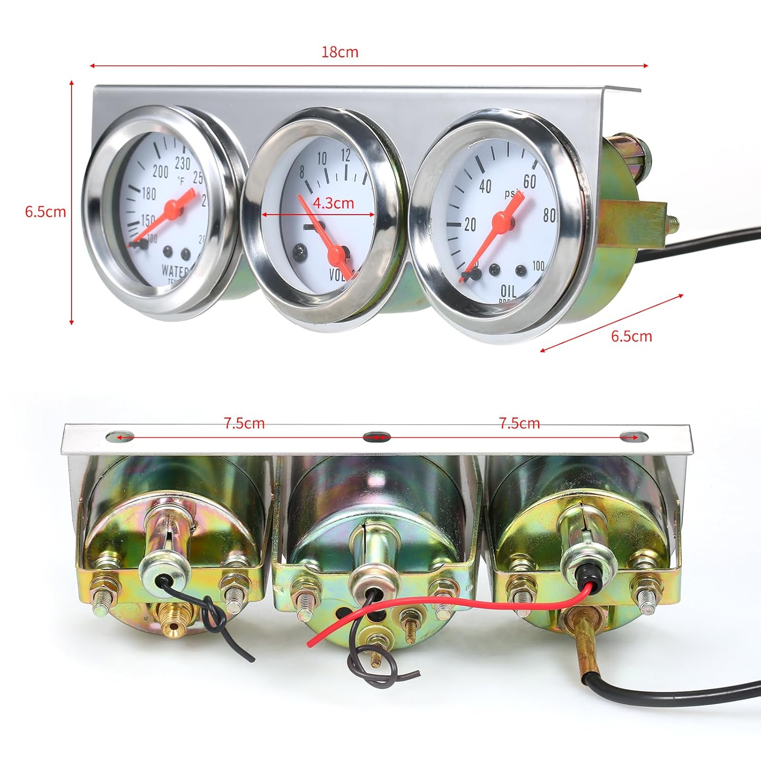 3 in 1 Car Meter Oil Pressure Water Temperature Gauge Voltmeter 52mm Triple Gauge Kit with LED Backlight for 12V Cars Motorcycles
