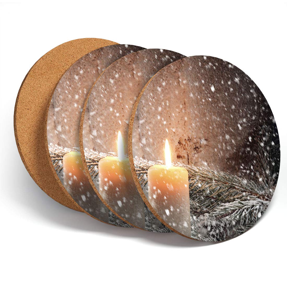 Destination Vinyl Coasters Multicolor 4 Set - Vintage Christmas Festive - Coasters Kitchen Drinks Coaster #14862