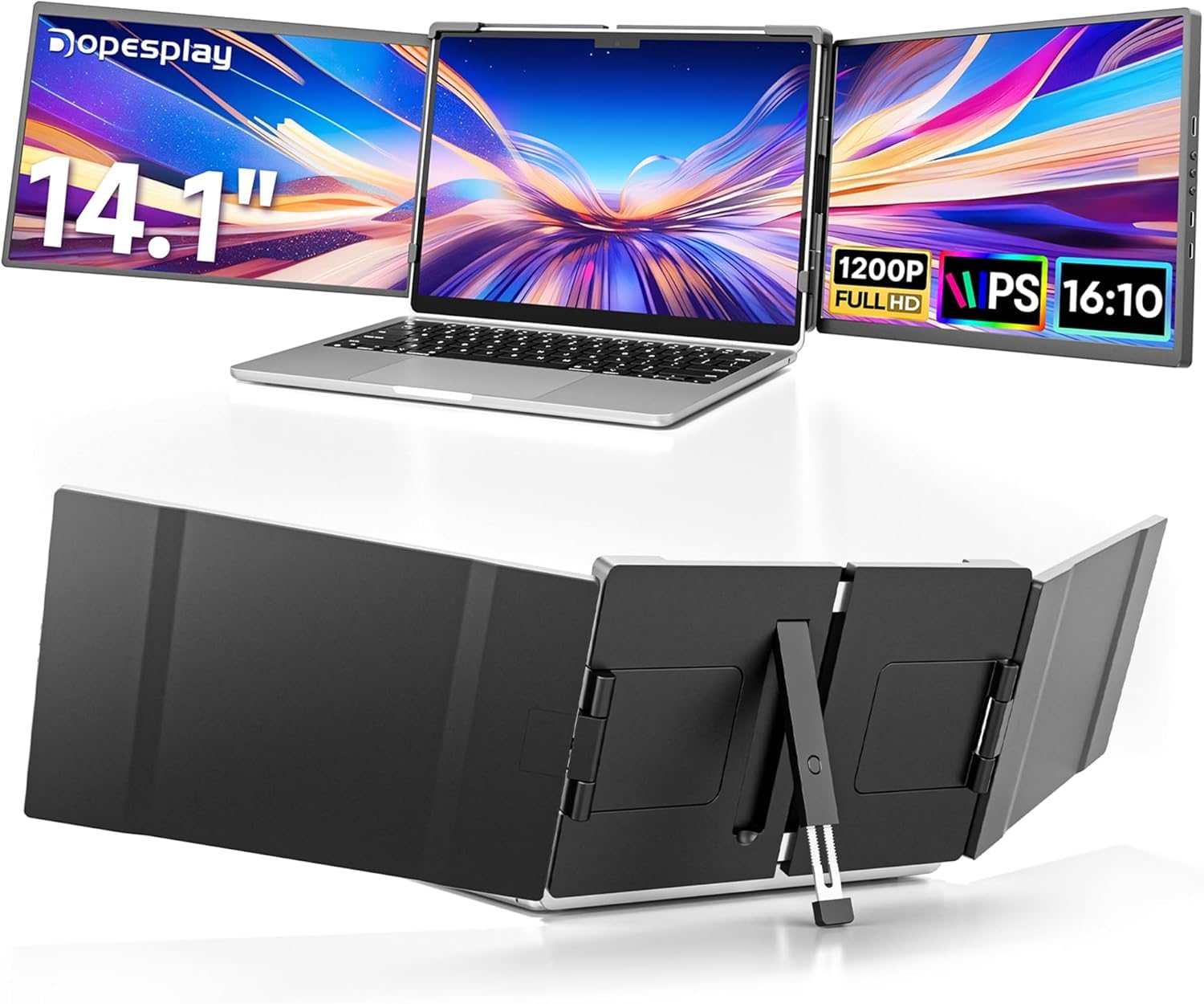 Dopesplay 14,1" Laptop Bildschirm Erweiterung, 1200P FHD Laptop Screen Extender, Plug & Play IPS Triple Monitor, Kompatibel mit 14"-17" für Windows, Mac, Android, Chrome- USB-C/HDMI Anschluss