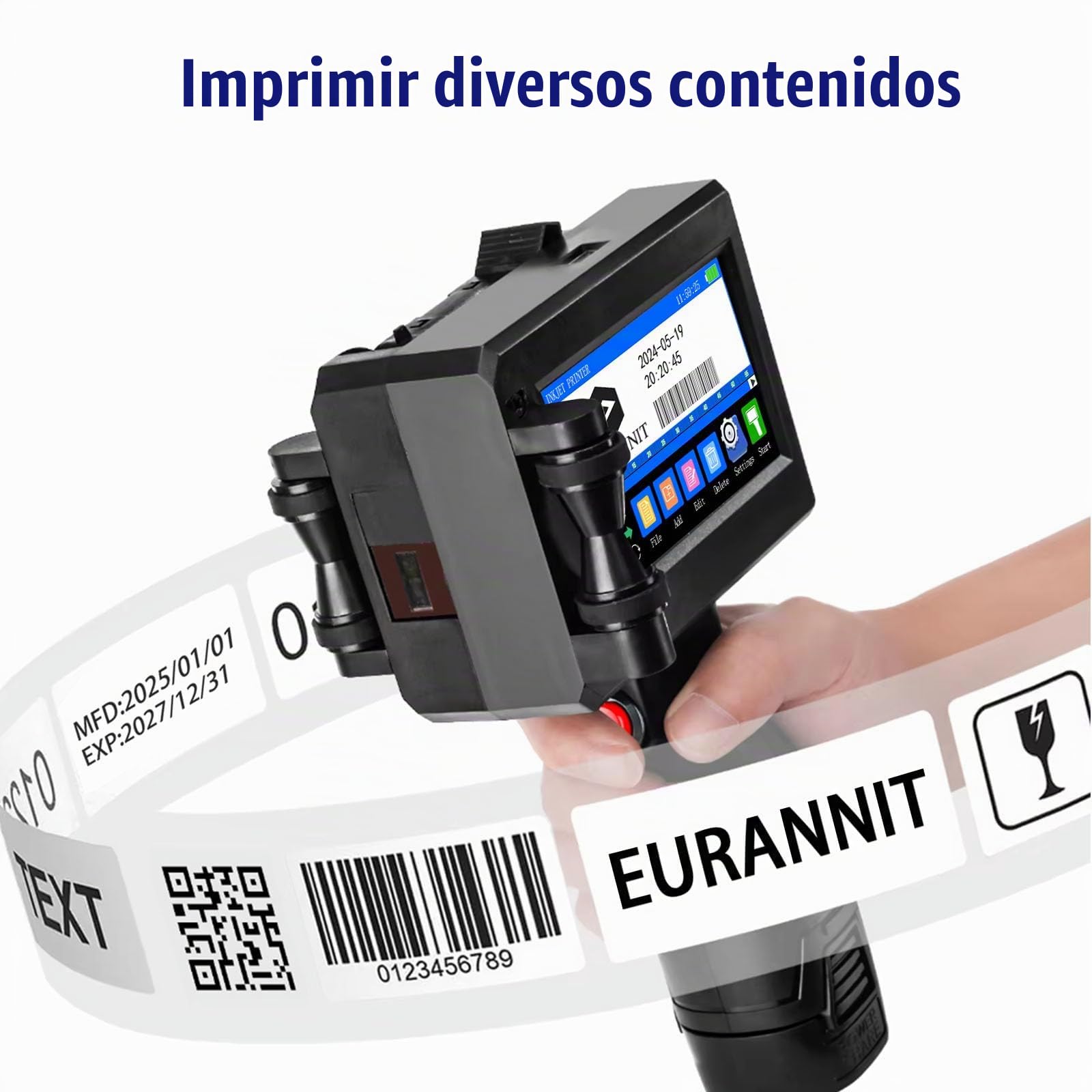 Impresora de Inyección de Tinta Portátil 12.7 mm E15 con Tinta de Secado Rápido ER520 para Texto, Código de Barras, Fecha y Logotipo
