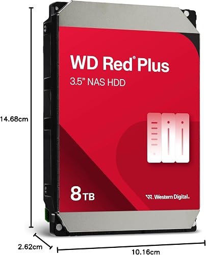 WD Red Plus 8TB NAS Hard Disk Interno 3,5" - 5640 RPM, SATA 6 Gb/s, CMR, Cache da 256MB - 4