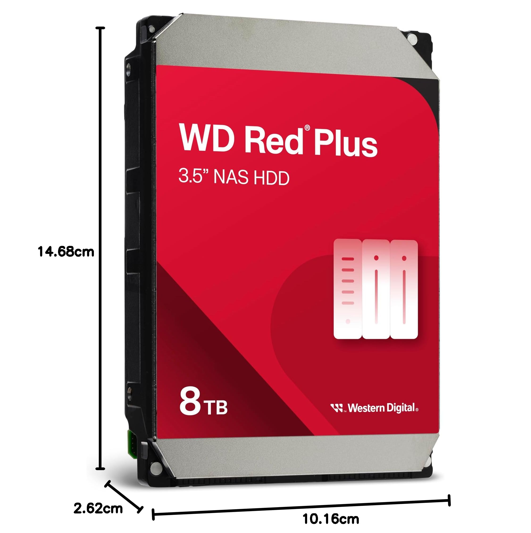 WD Red Plus 8 To NAS Disque Dur Interne 3,5" - 5640 RPM Classe, SATA 6 Gb/s, CMR, Cache de 256 Mo