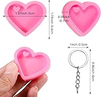 Vista 3 de Patelai 10 Set Valentine Heart Shape Love Keychain Silicone Mold with Hole with 10 Pcs Key Rings for DIY Keychain Craft Heart Shaped Chocolate Candy